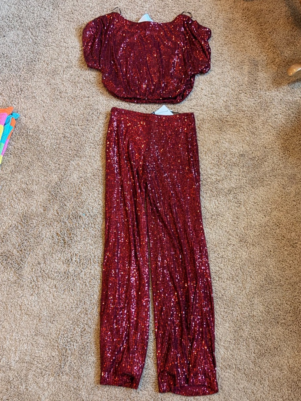 Aakaa Red Sequin Two-Piece Set - Picture 3 of 4